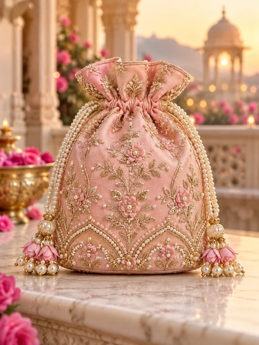Embroidered potli bag with pearl details