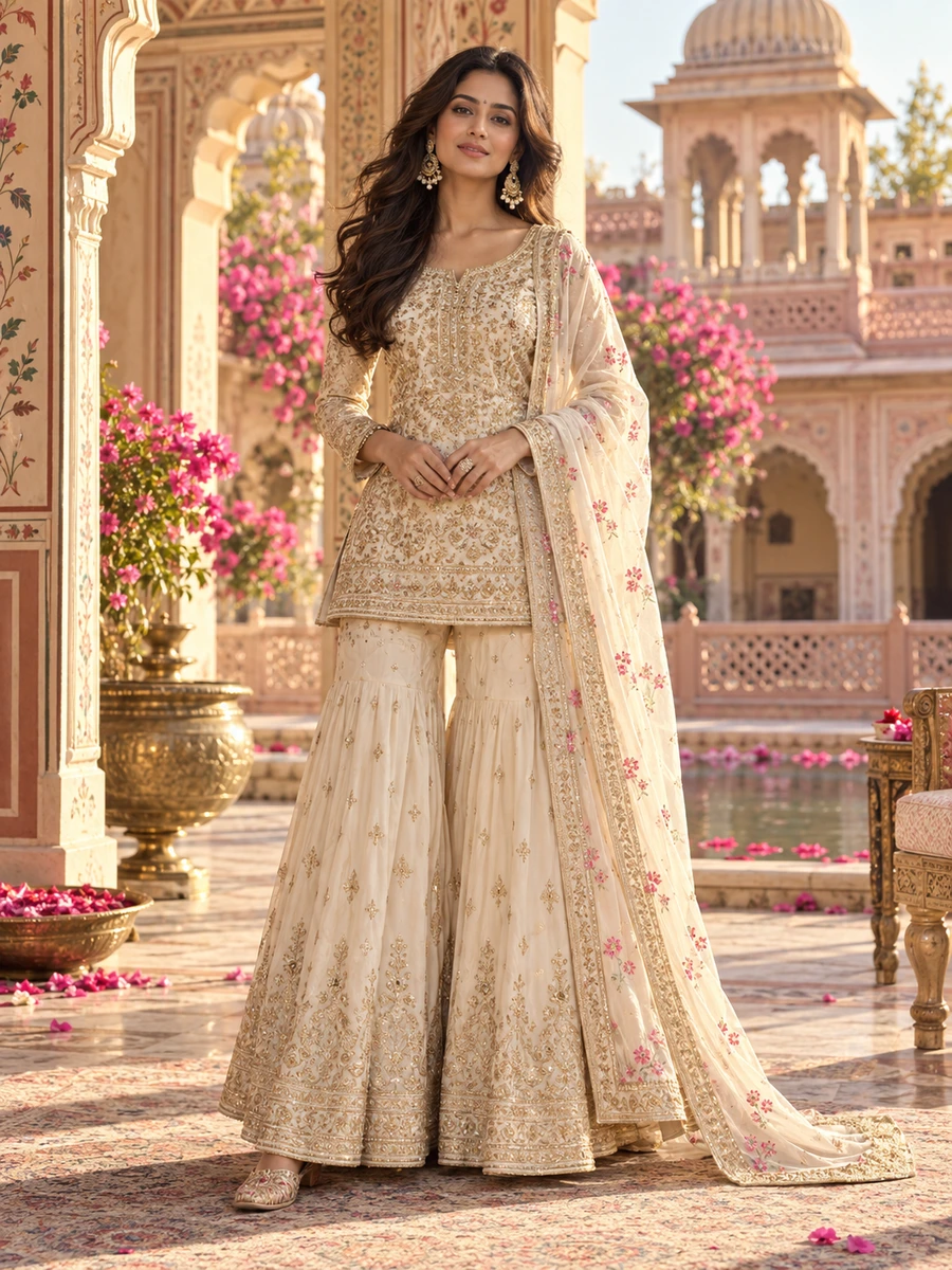 Ivory and gold occasion wear