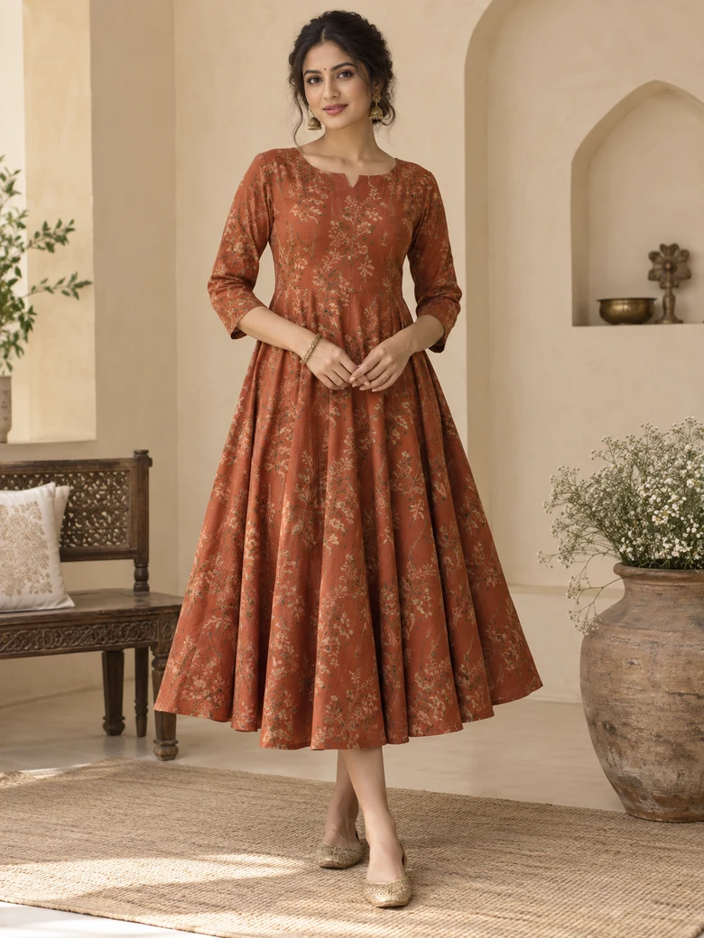 Terracotta Bloom Midi Dress