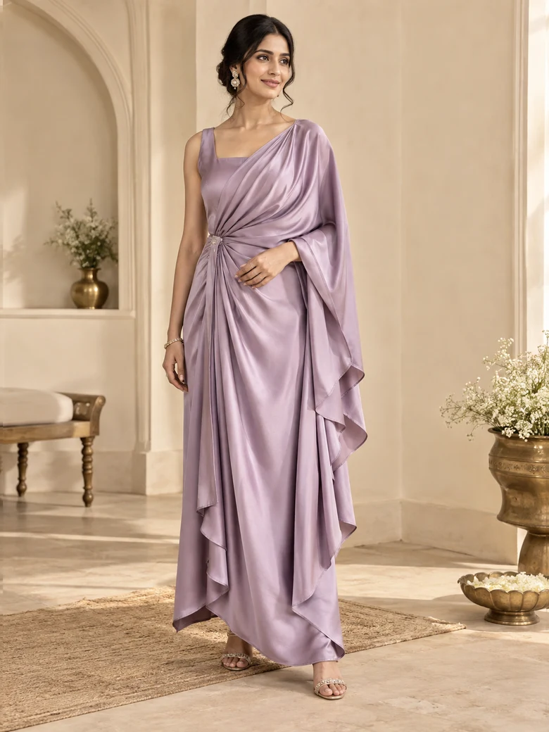 Lilac indo western draped dress