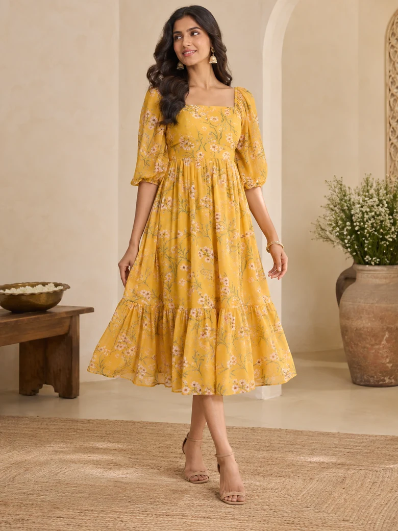 Bright marigold floral summer dress