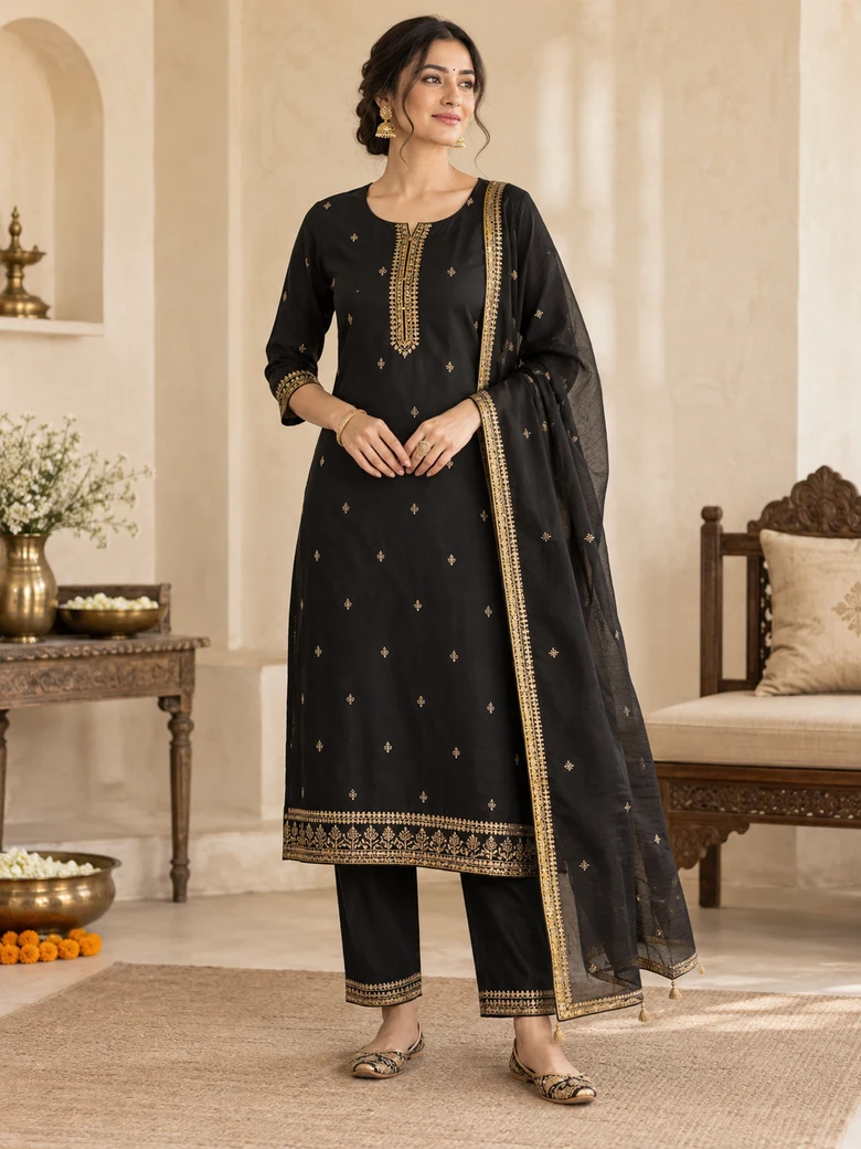 Black and gold luxe kurta set